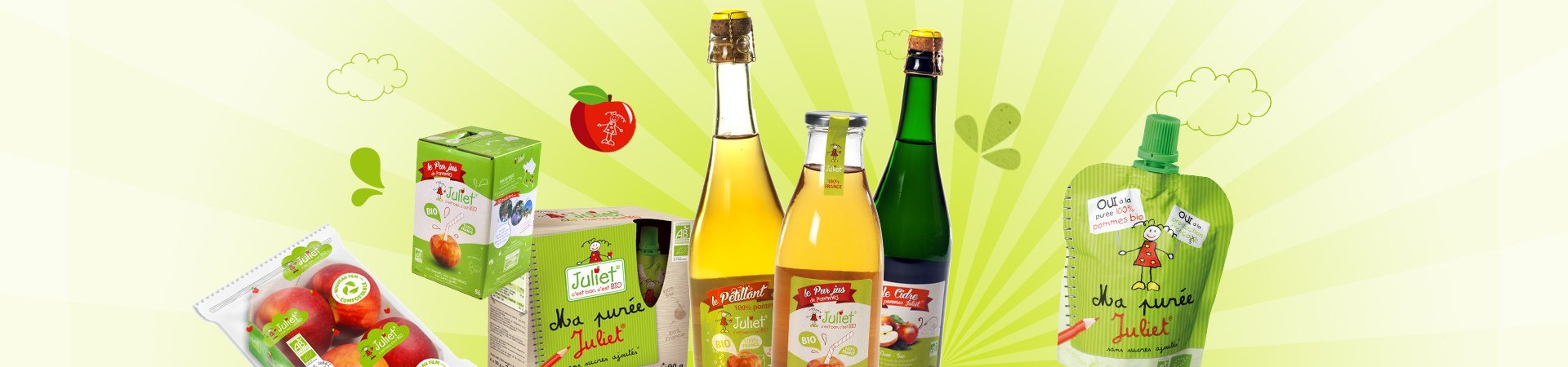 La gamme Pomme Juliet® : pur jus, cidres, compotes, pétillant… c'est bon, c'est BIO ! 